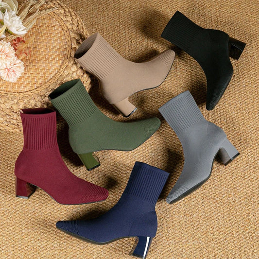 Women's Boots 2025 New Fashion Pointed Soft Knitted Casual Comfortable Shoes (heel height 4.5cm, ) by PDG ibma