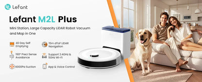 LEFANT M2L Plus Robot Vacuum Cleaner with Mapping, 6000Pa Suction, Emptying Station, Automatic Washing and Drying, DTOF Laser