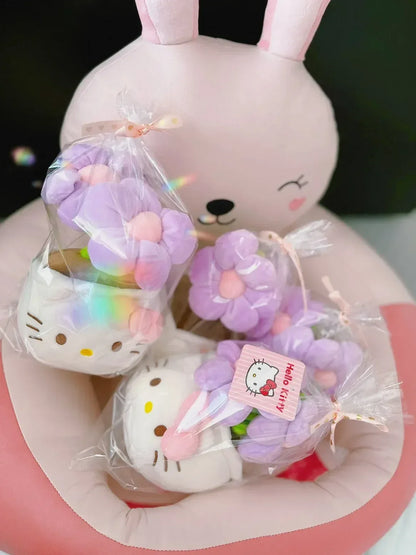 New Sanrio Kawaii HelloKitty Plushie Stuffed Potted Plant Orange Plush Doll KT Purple Flower Room Peluche Kid Christmas Gift