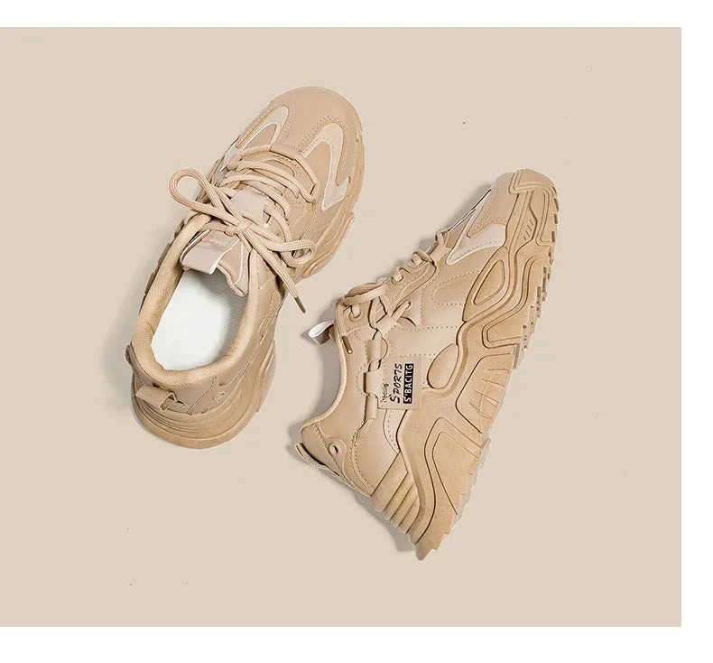 Women's Shoes Platform Autumn Leather 2025 New Versatile Black Casual Sneaker Solid Color Lace-up Vulcanize Shoes Tenis Feminino