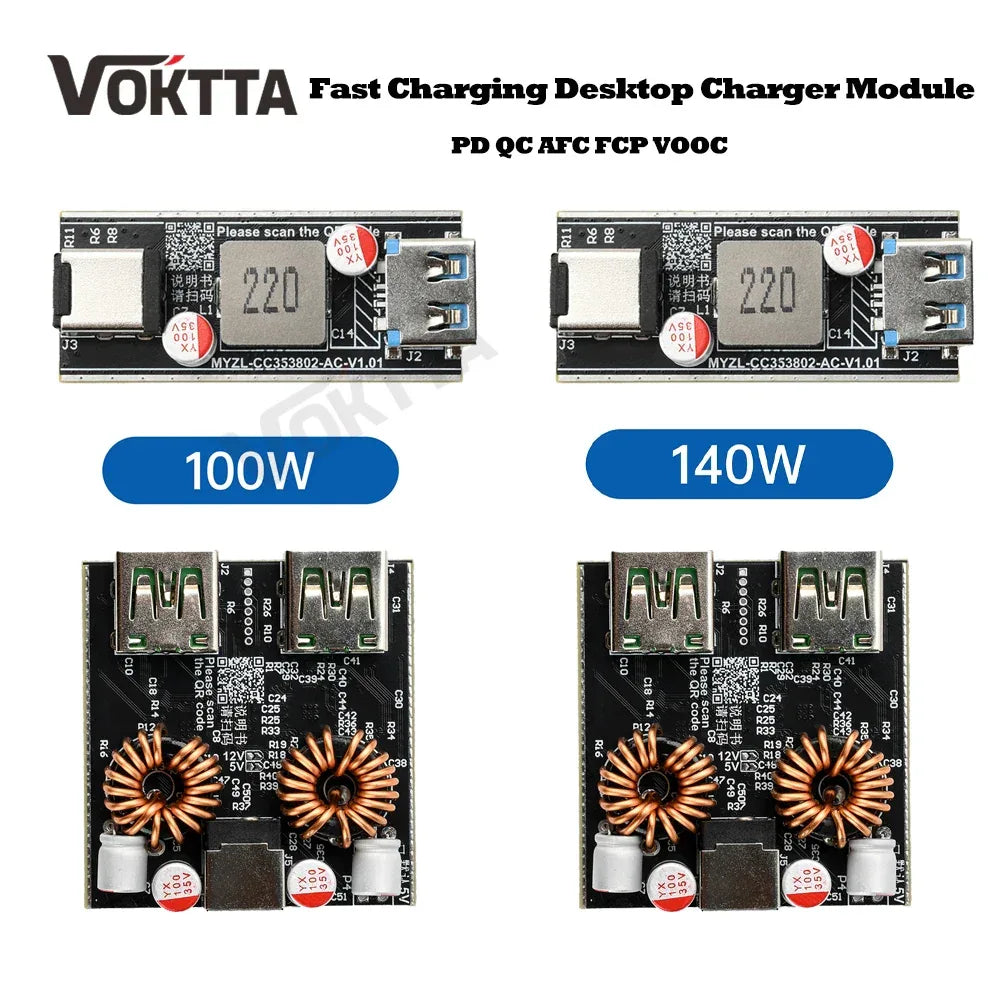 PD140W/PD100W Fast Charging Desktop Charger Module Full Protocol DIY Motherboard Single-Channel Dual-Channel Charger Module