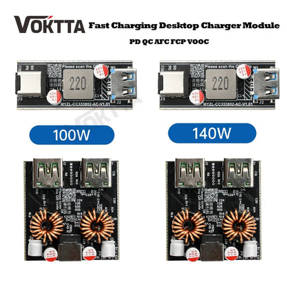 PD140W/PD100W Fast Charging Desktop Charger Module Full Protocol DIY Motherboard Single-Channel Dual-Channel Charger Module