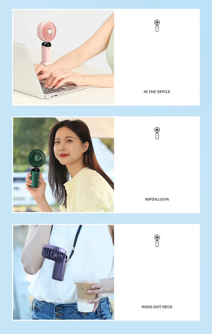 2026 New Handheld Mini Fan Foldable Neck Hanging Fans 5 Speed USB Rechargeable Fan with Phone Stand and Display Screen 1800mAh