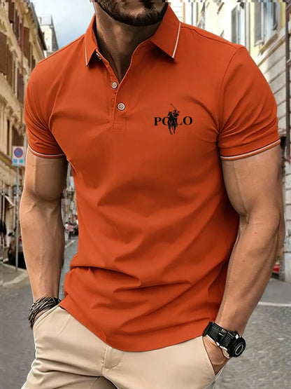 Men's Fitness Casual Sports T-shirt Gym Running Sports Elastic Short-sleeved Polo Shirt Lapel Top Men's Slim Fit T-shirt