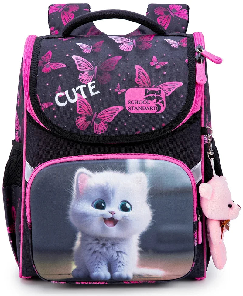 Orthopedic School Backpack For Girls Cartoon Cat Primary School Grade 1 Students Bags Kids Satchels Female Bookbag 7-9 Years