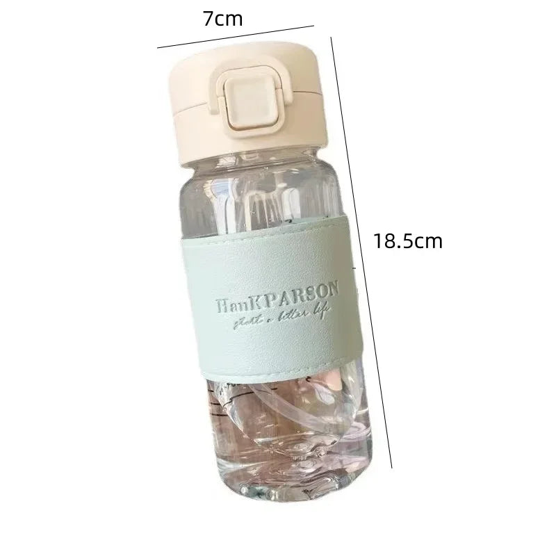 500ml Portable Water Bottle with Straw Creative Cute Leak-proof Plastic Drinking Bottle Milk Coffee Tea Juice Cup Drinkware