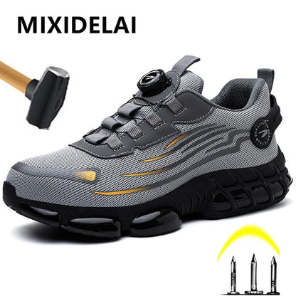 Breathable Men Boots Rotating Buttons Safety Shoes Men Puncture-Proof Work Boots Steel Toe Shoes Light Indestructible Shoes