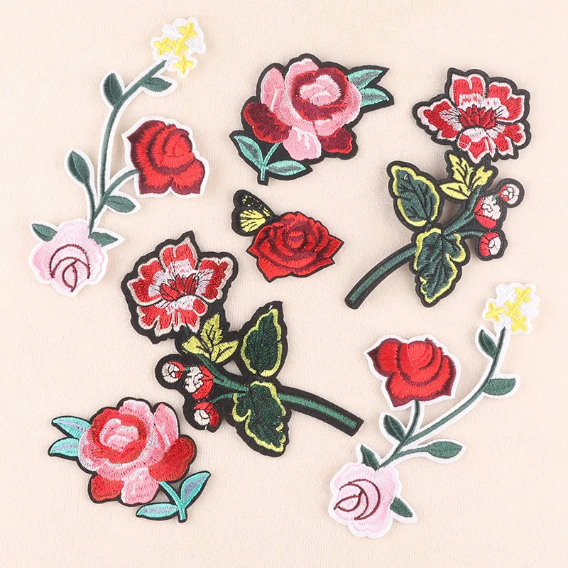 Black Flower Red Rose Embroidered Patch Iron On Patch Clothes Patch For Dress Hat Purse Clothing Woman