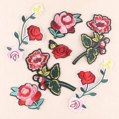 Black Flower Red Rose Embroidered Patch Iron On Patch Clothes Patch For Dress Hat Purse Clothing Woman