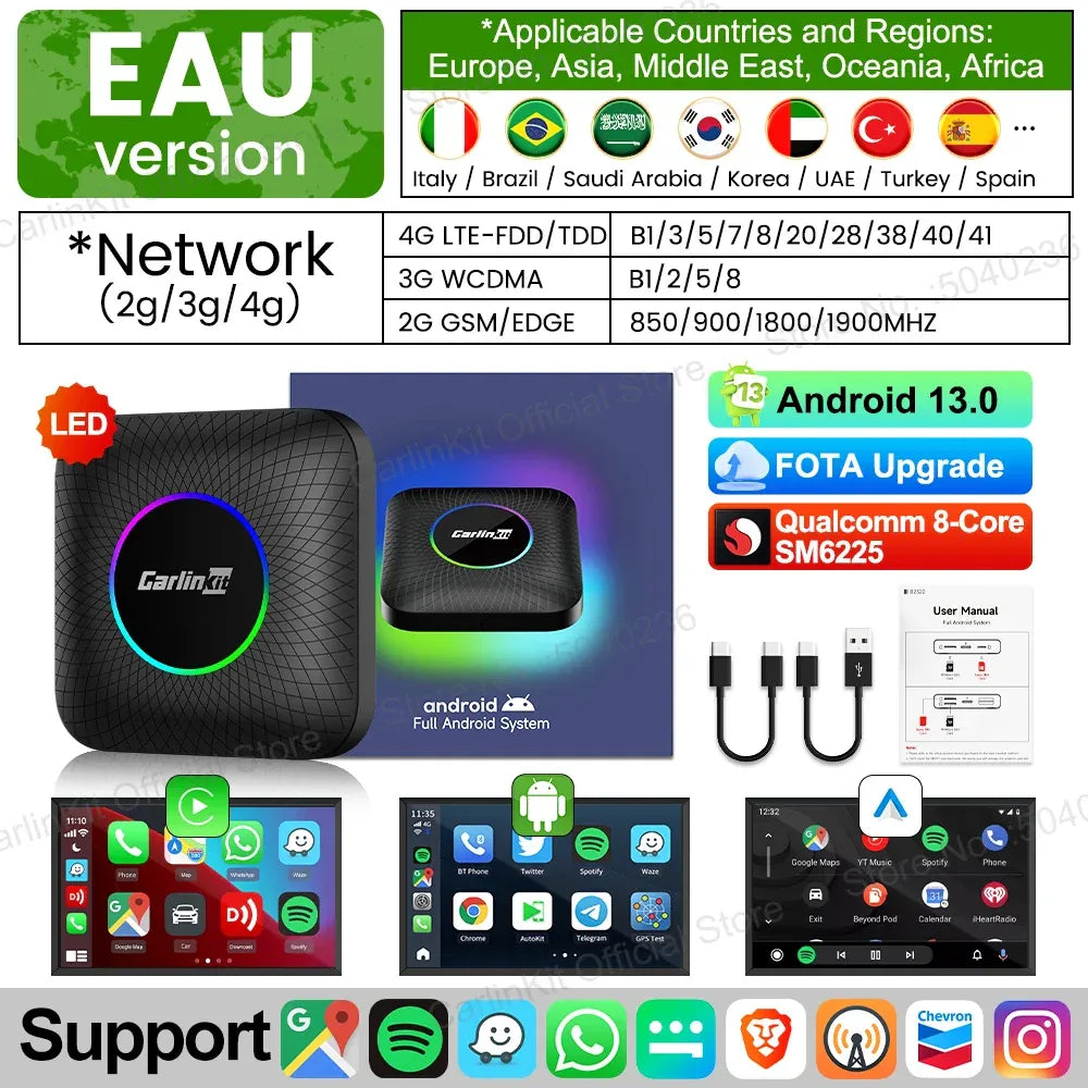 CarlinKit CarPlay Ai Box Android 13 Plus QCM6125 8-core Wireless Android Auto& CarPlay Car USB Adapter FOTA Upgrade For Netflix