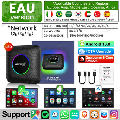 CarlinKit CarPlay Ai Box Android 13 Plus QCM6125 8-core Wireless Android Auto& CarPlay Car USB Adapter FOTA Upgrade For Netflix