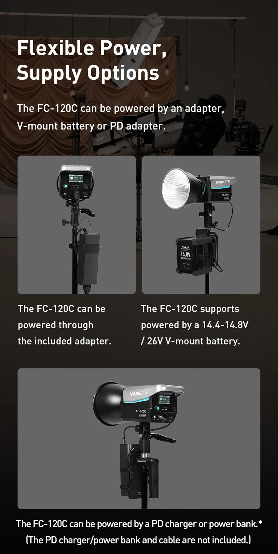 Nanlite FC-120C RGBW Full-color 145W 2700K-7500K Professional Photography Fill Light for Video Studio Outdoor Live Stream Shoot