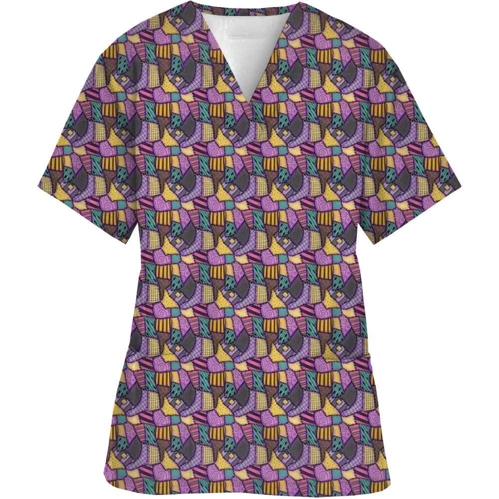 Vêtements de travail à col en V, motif cauchemar de Noël, pour Halloween, chirurgie, grande taille, infirmière, vêtements médicaux, haut mat pour femmes