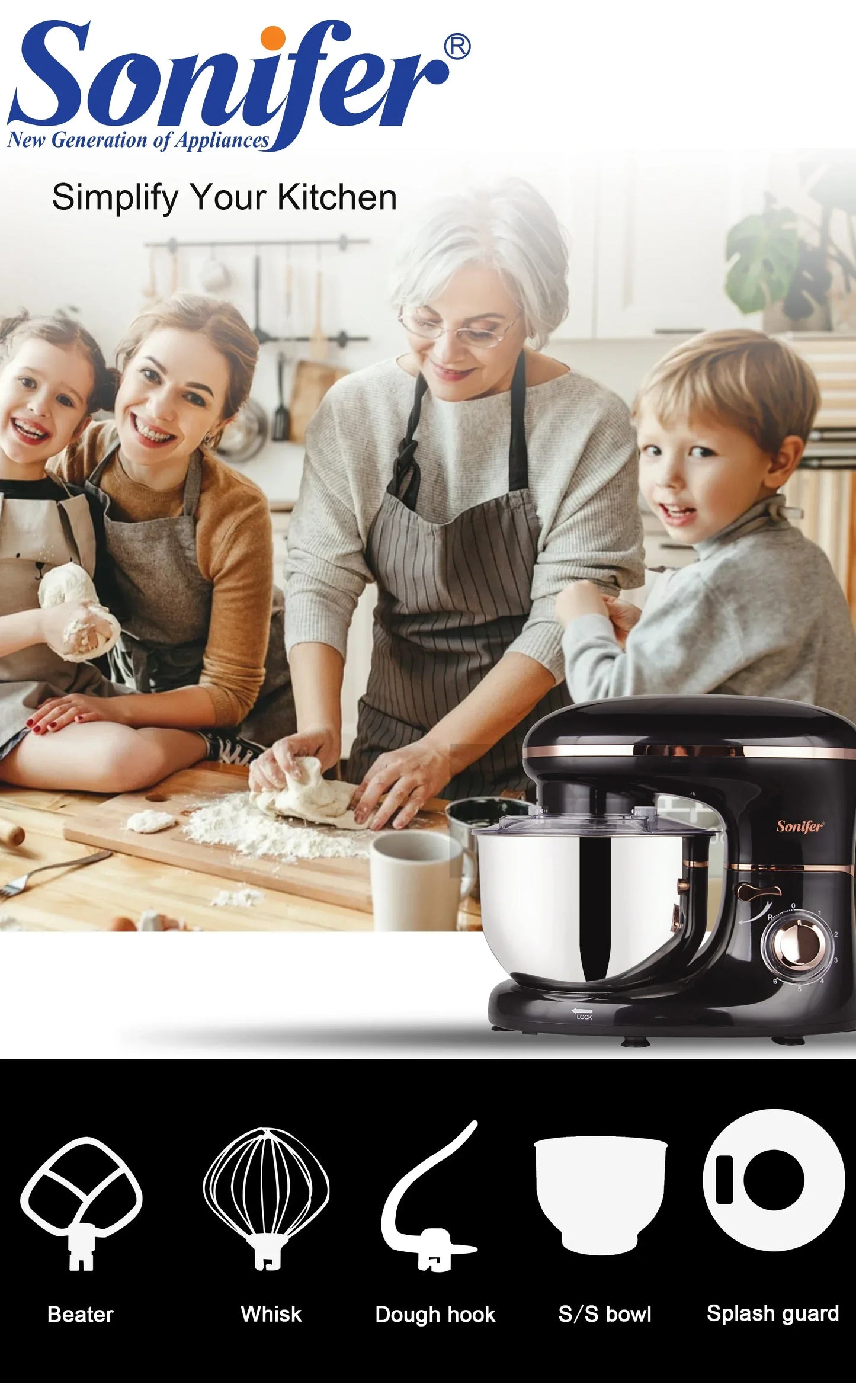 Stand Mixer Professional Kitchen Aid Food Blender Cream Whisk Cake Dough Mixers With Bowl Metal Gear Chef Machine Charm Sonifer