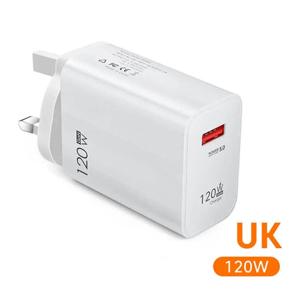 USB GaN 120W Charger Quick Charge 3.0 EU/US Plug Phone Charger Adapter Type C Wire For iPhone Samsung Xiaomi Huawei Fast Charger