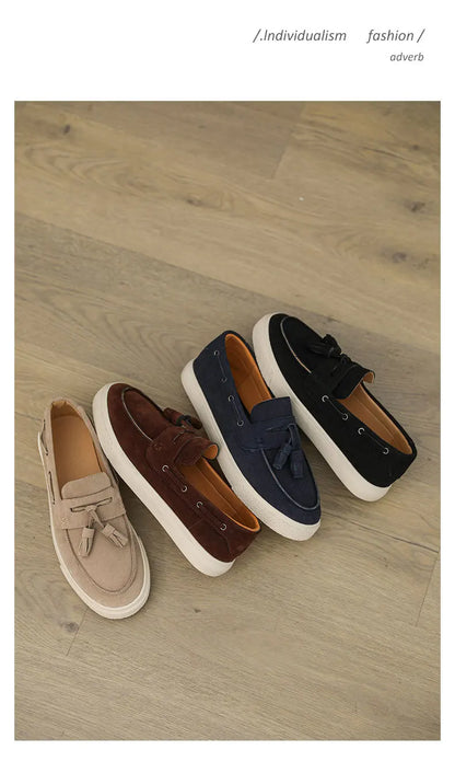 2025 Men Flat Loafers Frosted Suede Flat Shoes Comfortable Non Slip Trendy Fashion Loafers Lightweight Outdoor Casual Shoes