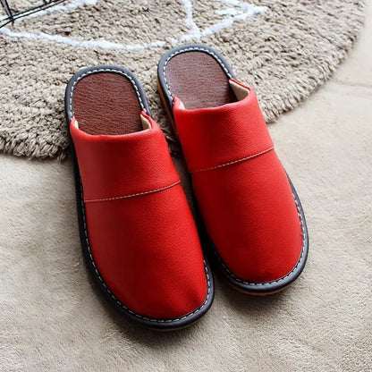PU Slippers Men Big Sizes Home Male Indoor House for Men's Waterproof Leather Slippers Women Luxury Soft Flat Bedroom Shoes