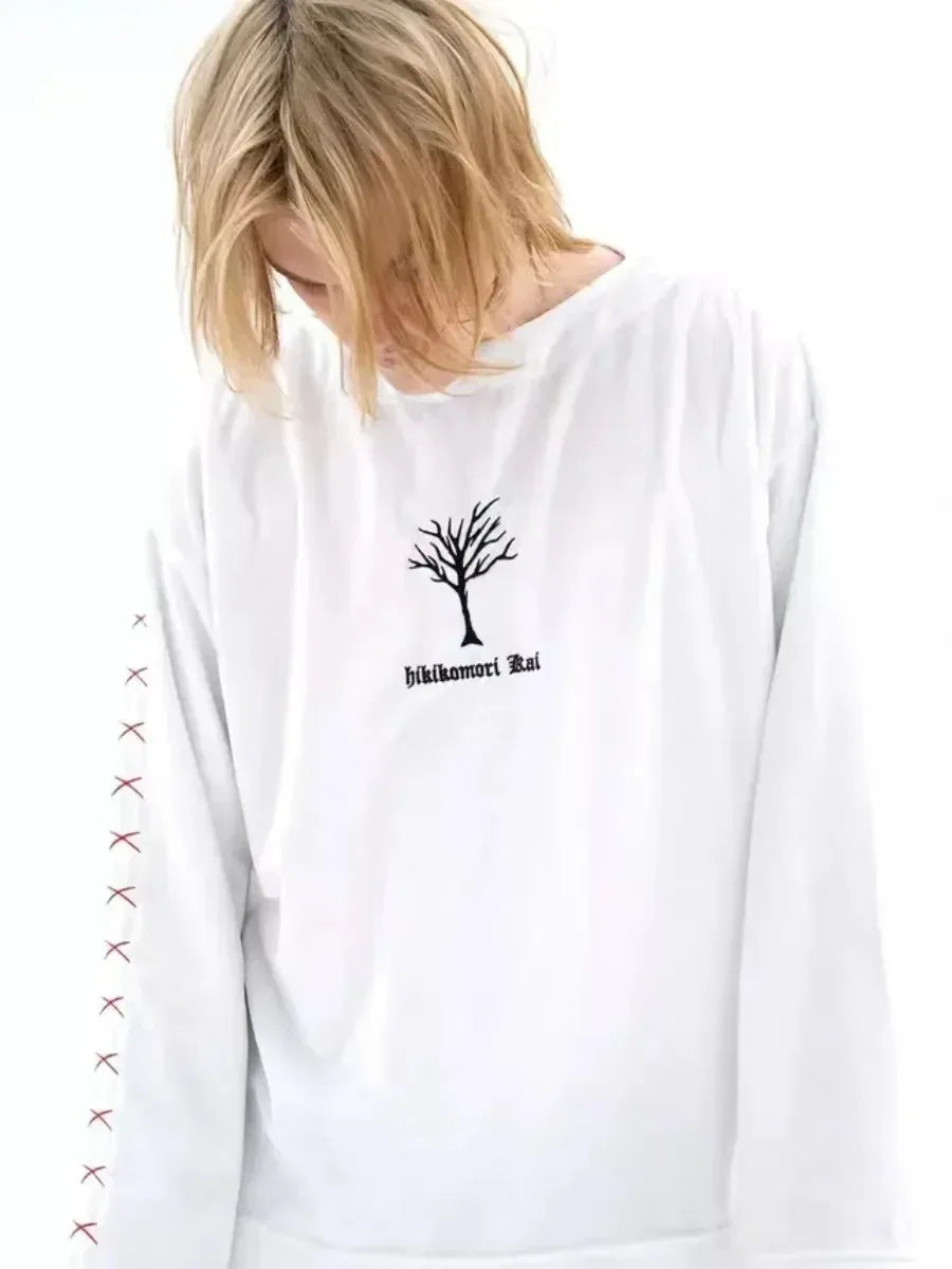 Spring Autumn Pure Cotton Long Sleeve T-Shirt Street Style Casual Loose Fashionable Cool Top for Women Crew Neck Tee