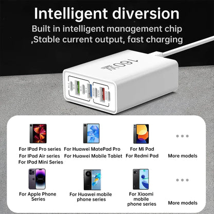 160W 7 Ports USB Charger USB Type C Wall Charger Adapter For Xiaomi iPhone Samsung POCO EU/US Plug USB PD Travel Chargers Socket