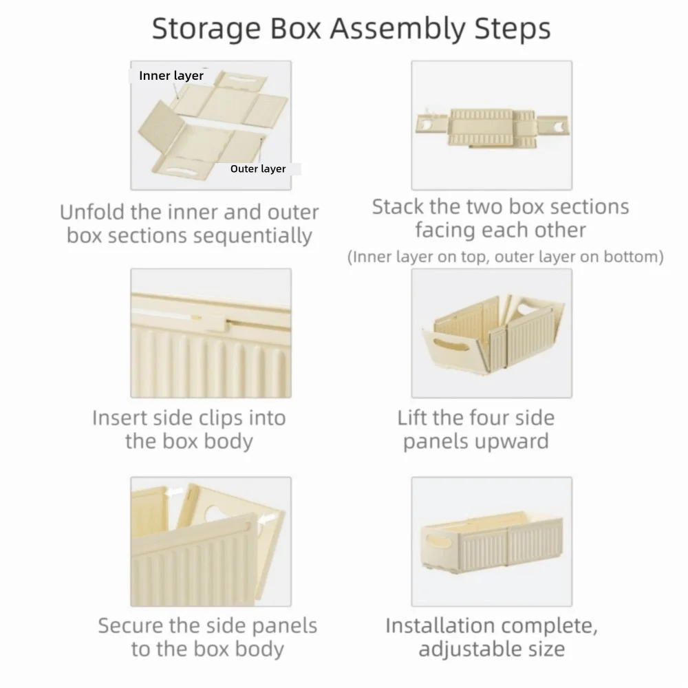 Plastic Expandable Storage Box Adjustable Stackable Retractable Storage Container Space Saving Large Capacity Drawer Storage Box