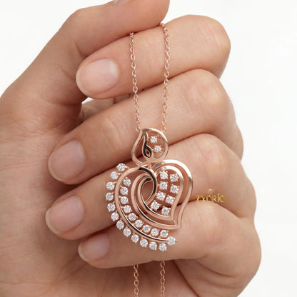 ZYORIO Rose Gold Heart Pendant Necklace With Round Diamond Claw Setting Romantic Women's Snake Chain Jewelry