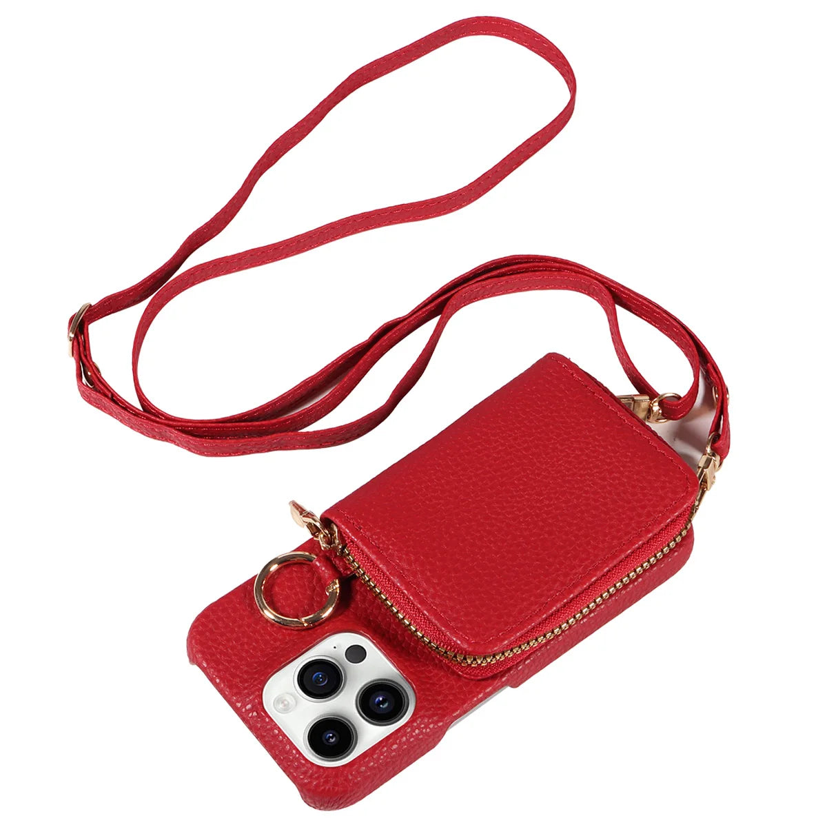 Newly Designed Deluxe Zipper Card Case for IPhone16promax 15 14 PU Leather Phone Case with Crossbody Lanyard Wallet Function