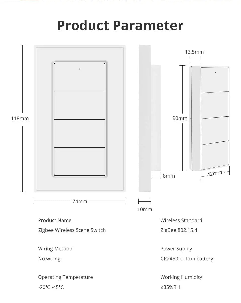 Zemismart Zigbee Wireless Switch,US Standard Scene Controller, Work with Tuya,Home Assistant, Homey, Hubitat,Smartthings