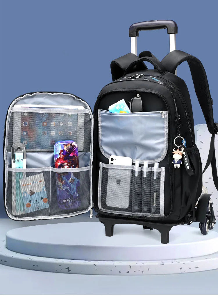 High-capacity on 2/6 Wheels Waterproof Luggage Rolling Bag Student Shoulder Backpack  Detachable Children Rolling School Bags