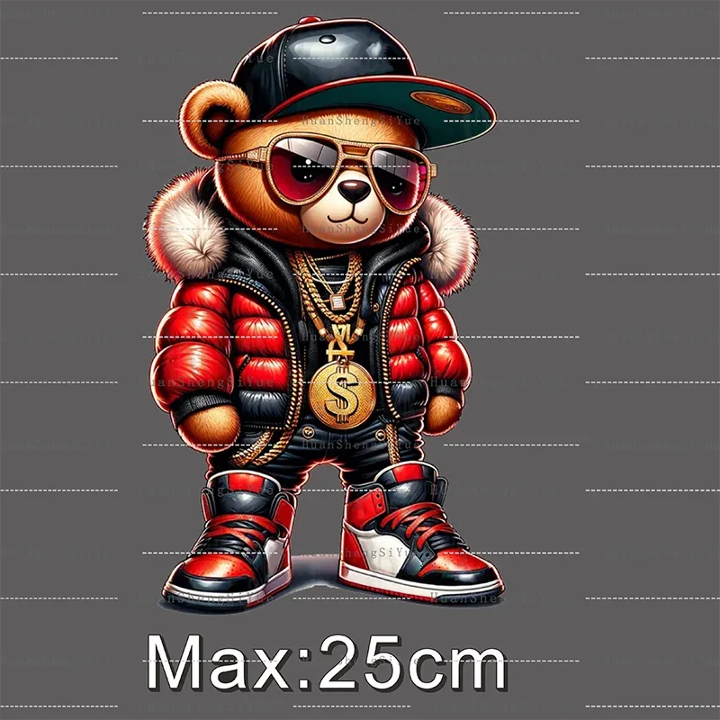 Teddy Bear Street Style Ironing Sticker Clothes DTF Fashion T-shirt Hoodie DIY Hot Transfer Printing Hot Sticker Waterproof