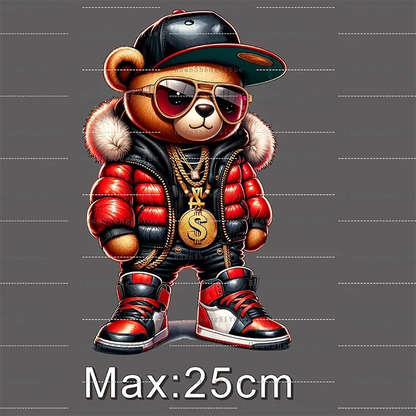 Teddy Bear Street Style Ironing Sticker Clothes DTF Fashion T-shirt Hoodie DIY Hot Transfer Printing Hot Sticker Waterproof