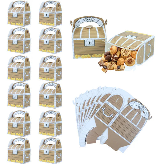 12/24 boîtes à friandises en forme de coffre au trésor de pirate - Décoration pour une fête d'anniversaire d'enfant sur le thème des pirates, d'Halloween ou d'Halloween - Cadeau