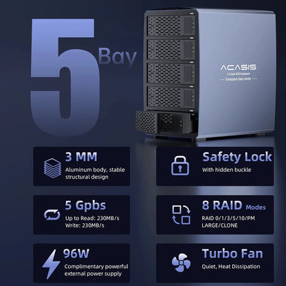 Acasis Hard Drive Docking Station 5 bay SATA HDD Docking Station Aluminum HDD Case Support 8 Raid Mode for 2.5/3.5 inch HDD/SSD