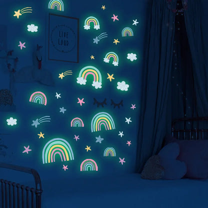 Rainbow Clouds Stars Luminous Wall Sticker Baby Kids Room Decoration Decals Bedroom Background Decor Glow In The Dark Wallpaper