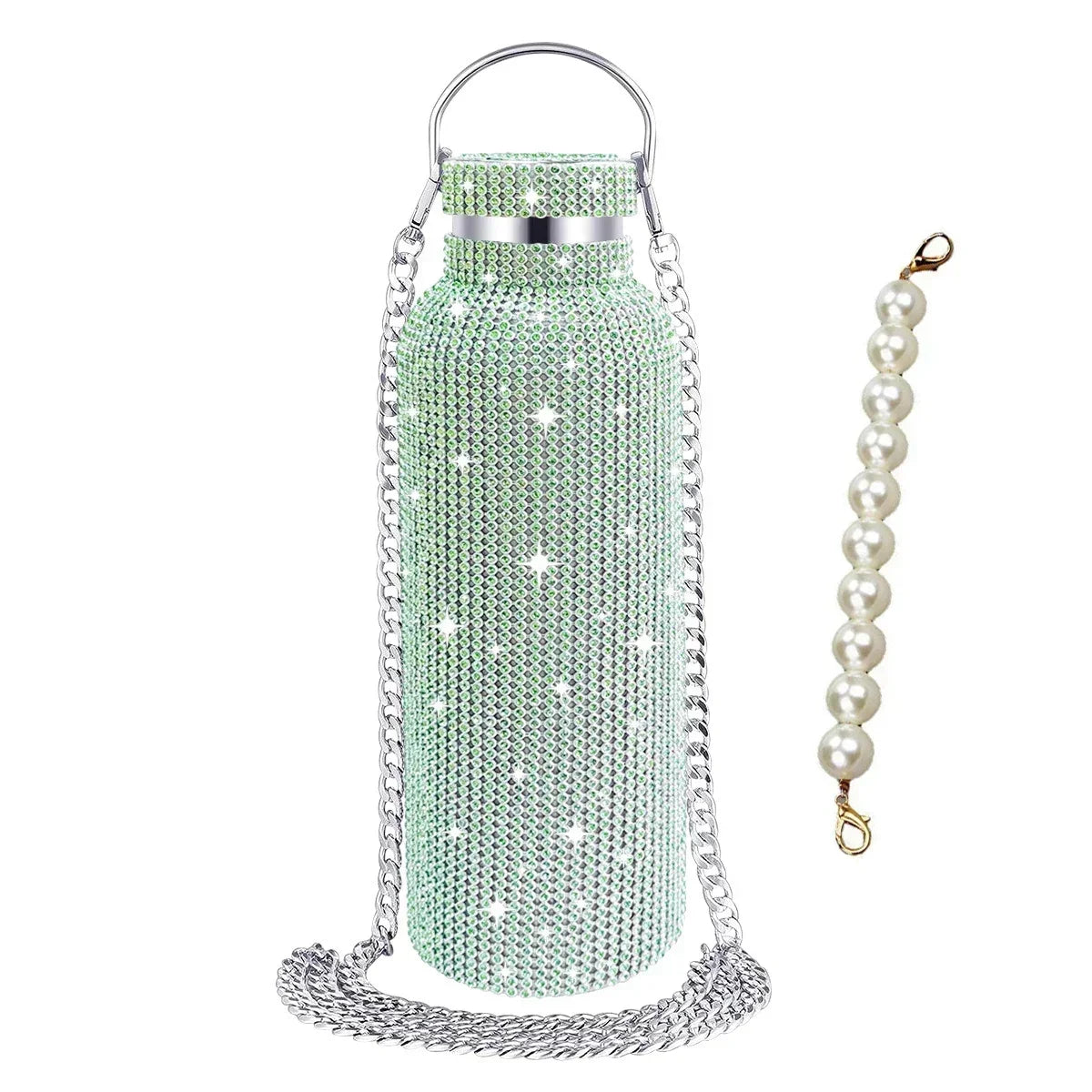 350/500/750/1000ml Luxury Rhinestone Thermos Bottle 2pcs Chain Portable Water Bottle Double Wall Stainless Steel Thermal Flask