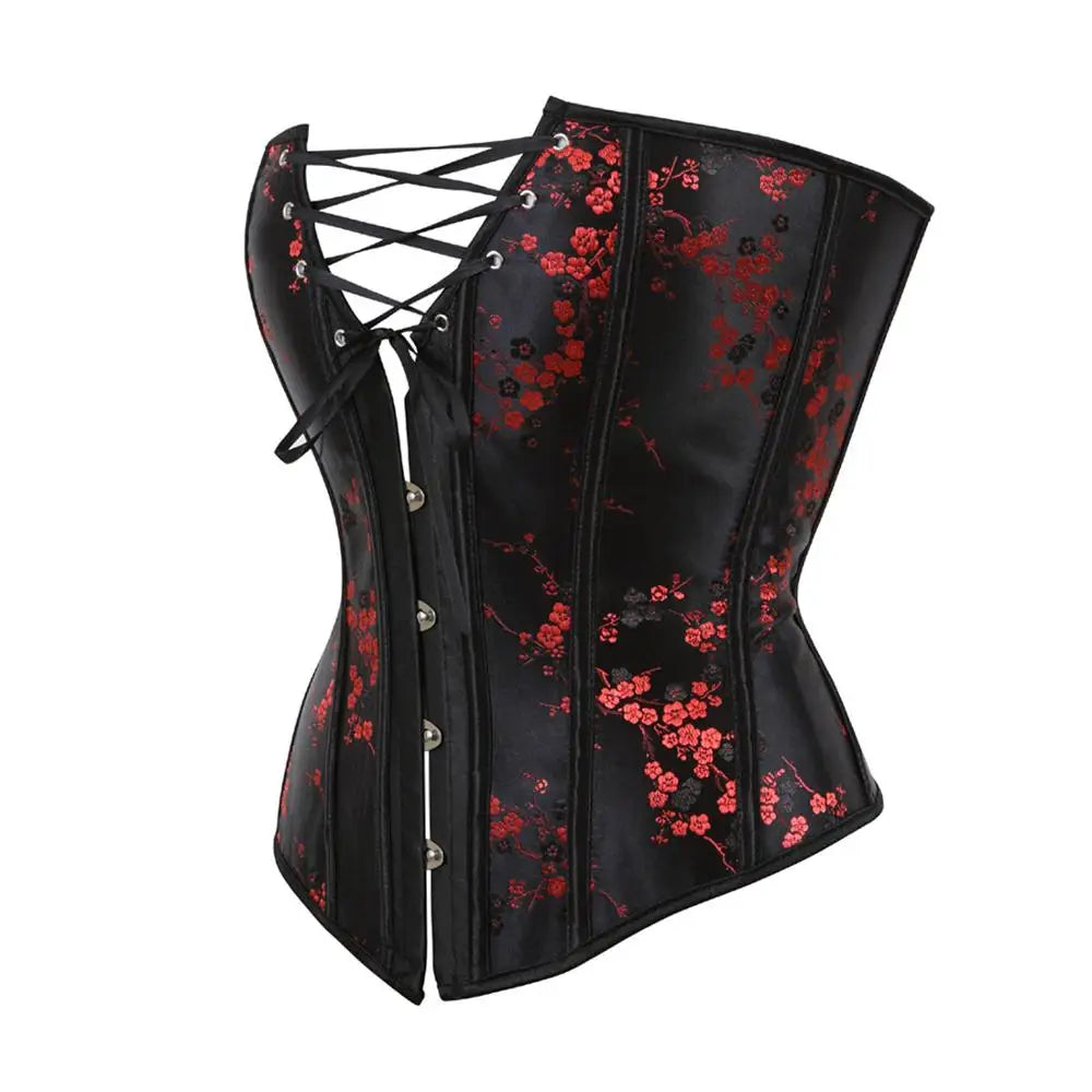Corset Top Bustier Strap Embroidery Flower Plus Size Overbust Corselet Burlesque Sexy Lingerie Women Red Black DropShipping