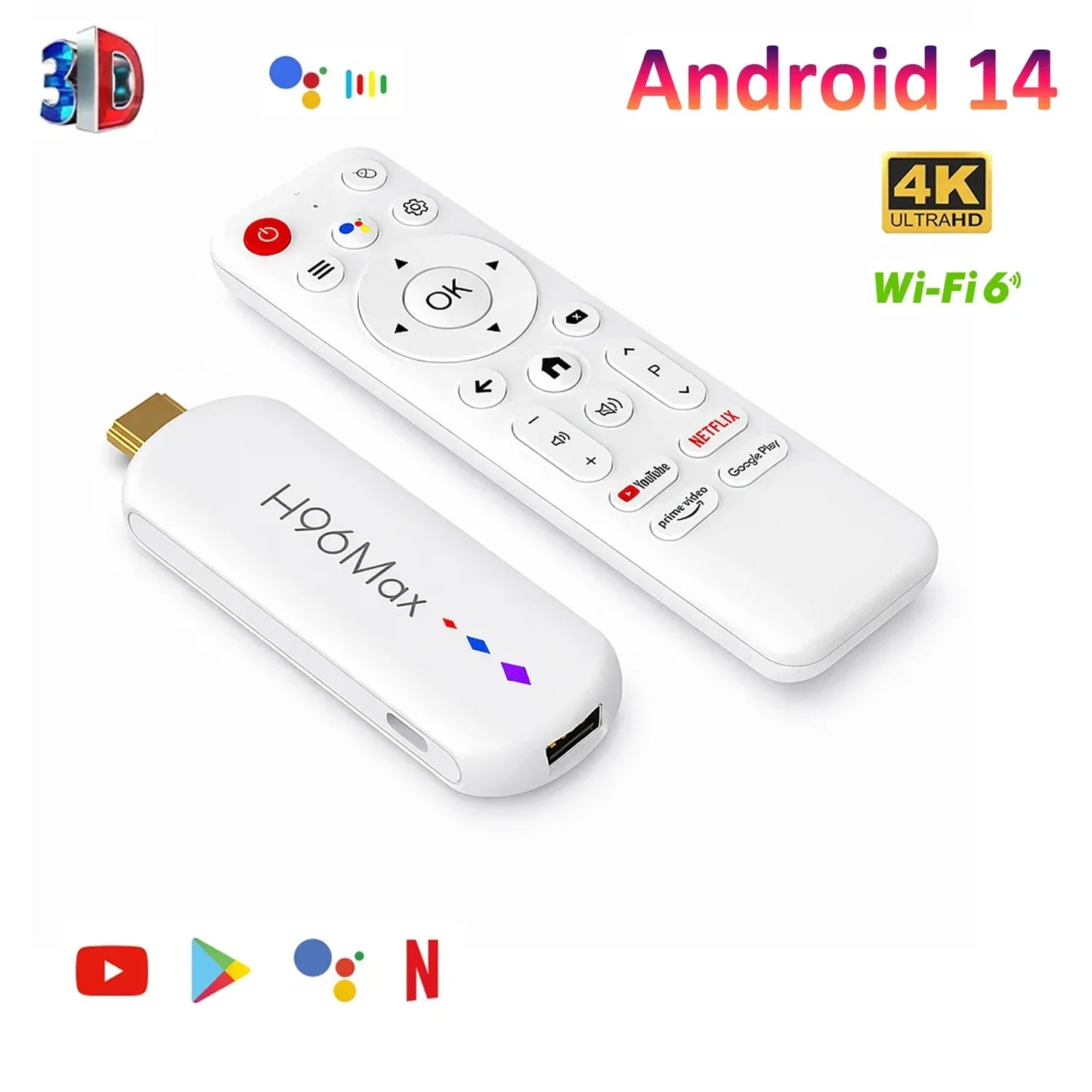 Android TV Stick S905L3 H96 Max M20 Quad-Core Smart TV Stick Media Player Voice Assistant Support 4K Streaming TV Stick 2GB 16GB