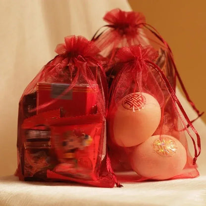 1-100 Drawstring Mesh Bags Packaging Christmas Candy Jewelry Cosmetic Wedding Pocket Gift Bag Multicolor Drawable Organza Pouch