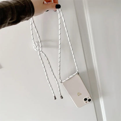 Crossbody Lanyard Silicone Phone Case For iPhone 15 14 11 12 13 Pro Max Mini 8 7 6 Plus 10 X Xr Xs Max SE 2020 Love Heart Cover