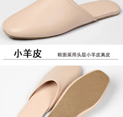 Sheepskin Genuine Leather Slippers Women Non-Slip Waterproof Slides Unsex Indoor Outdoor Home Shoes
