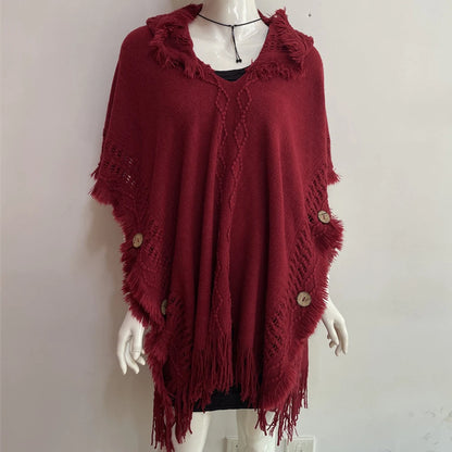 Cape, châle, manteau, poncho à capuche ethnique pour femme, pull à capuche, pompons, dropshipping