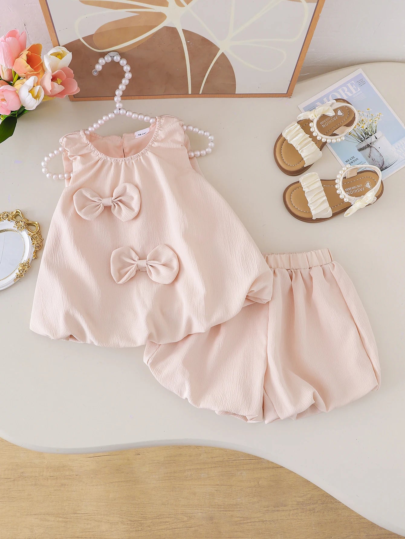 Girls Summer Casual Sleeveless Bloomer Top + Short Pants Two-Piece Set Infant Clothing Ethnic Style Children's Fashion
