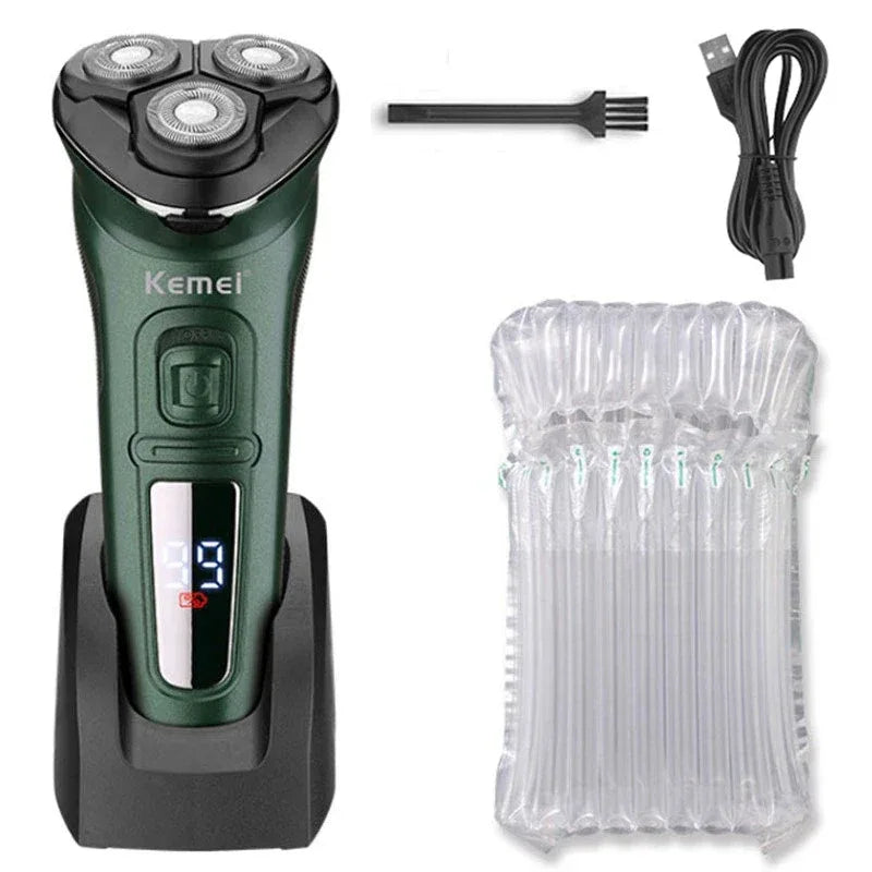 Kemei LCD Dislay Waterproof Electric Shaver For Men Wet Dry Neck Beard Electric Razor Facial Shaving Machine Rechargeable