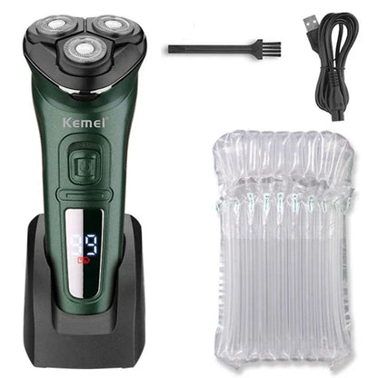 Kemei LCD Dislay Waterproof Electric Shaver For Men Wet Dry Neck Beard Electric Razor Facial Shaving Machine Rechargeable
