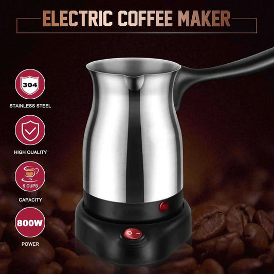 600ML Stainless Steel Electric Coffee Pot with Ergonomic Handle Turkish Coffee Maker Kettle for Home