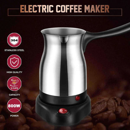 600ML Stainless Steel Electric Coffee Pot with Ergonomic Handle Turkish Coffee Maker Kettle for Home