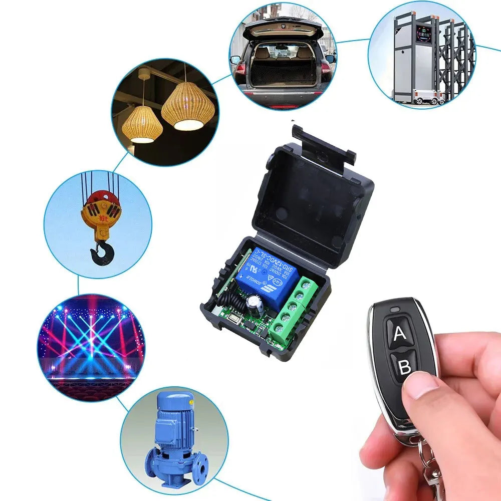 433MHz Wireless DC 12V Remote Control Switch 1CH RF 10A Relay Receiver and 2CH Transmitter For Door Electromagnetic Lock DIY