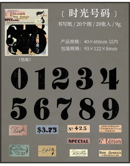Journal GO 20pcs Creative Hard Card Vintage Numbers Stickers for Photo Frame Scrapbooking Journaling diy Retro Number Sticker