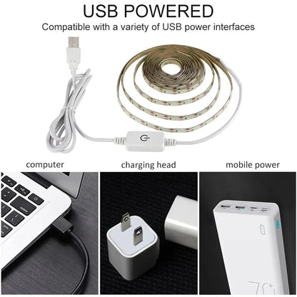 LED Strip Light with Touch Switch USB 2835SMD LED Light Stylish Tape Ribbon Flexible Decorative Lighting Bedroom Decorations