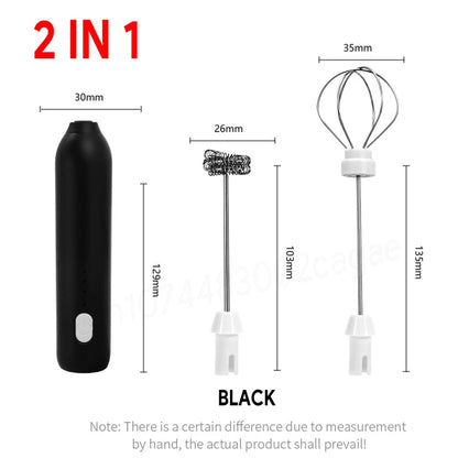 Electric Milk Frother 2 In 1 Rechargeable  Blender Stainless Steel 3 Speeds Coffee Mixer Egg Beater Handheld Foam Maker Tools