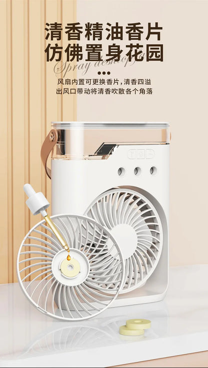 Camping Essential Oil Air Cooler Outdoor Portable Misting Fan with Interchangeable Fragrance Pads,Compact Desktop Cooling System